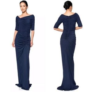 Tadashi Shoji baby blue asymmetrical ruched gown